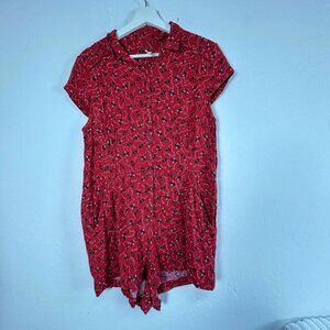 Free People Womens Debby Dot Romper Size Medium Red Floral Short Sleeve Casual